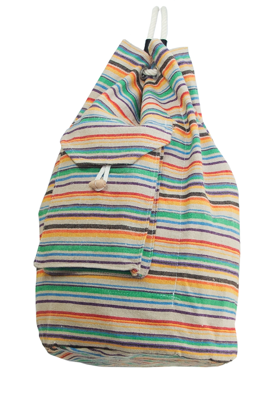 Turnbeutel aus robuster Baumwolle – Stoffrucksack mit Außentasche und verschließbarer Innentasche , Summer